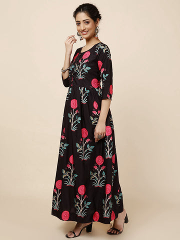 Floral Printed Cotton Blend Dress