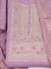 Embroidered Chanderi Lavender Unstitched Suit With Pant & Dupatta