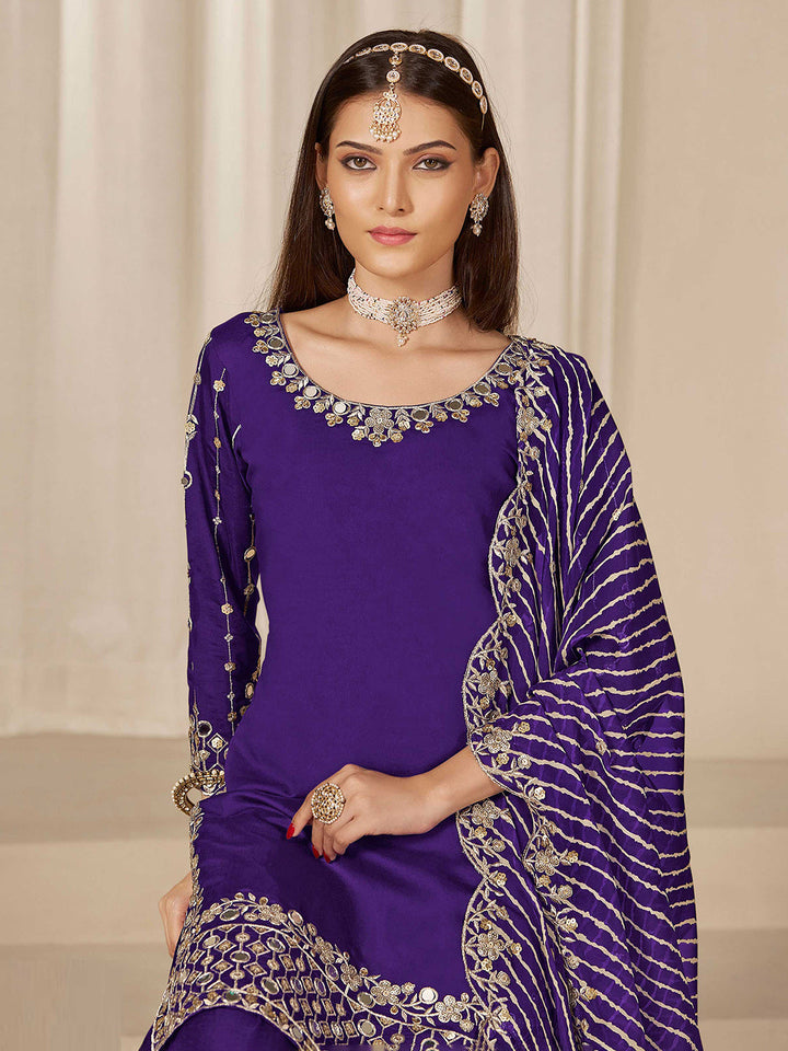 Embroidered Art Silk Semi Stitched Kurta With Skirt &amp; Dupatta