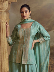 Embroidered Art Silk Kurti With Gharara & Dupatta