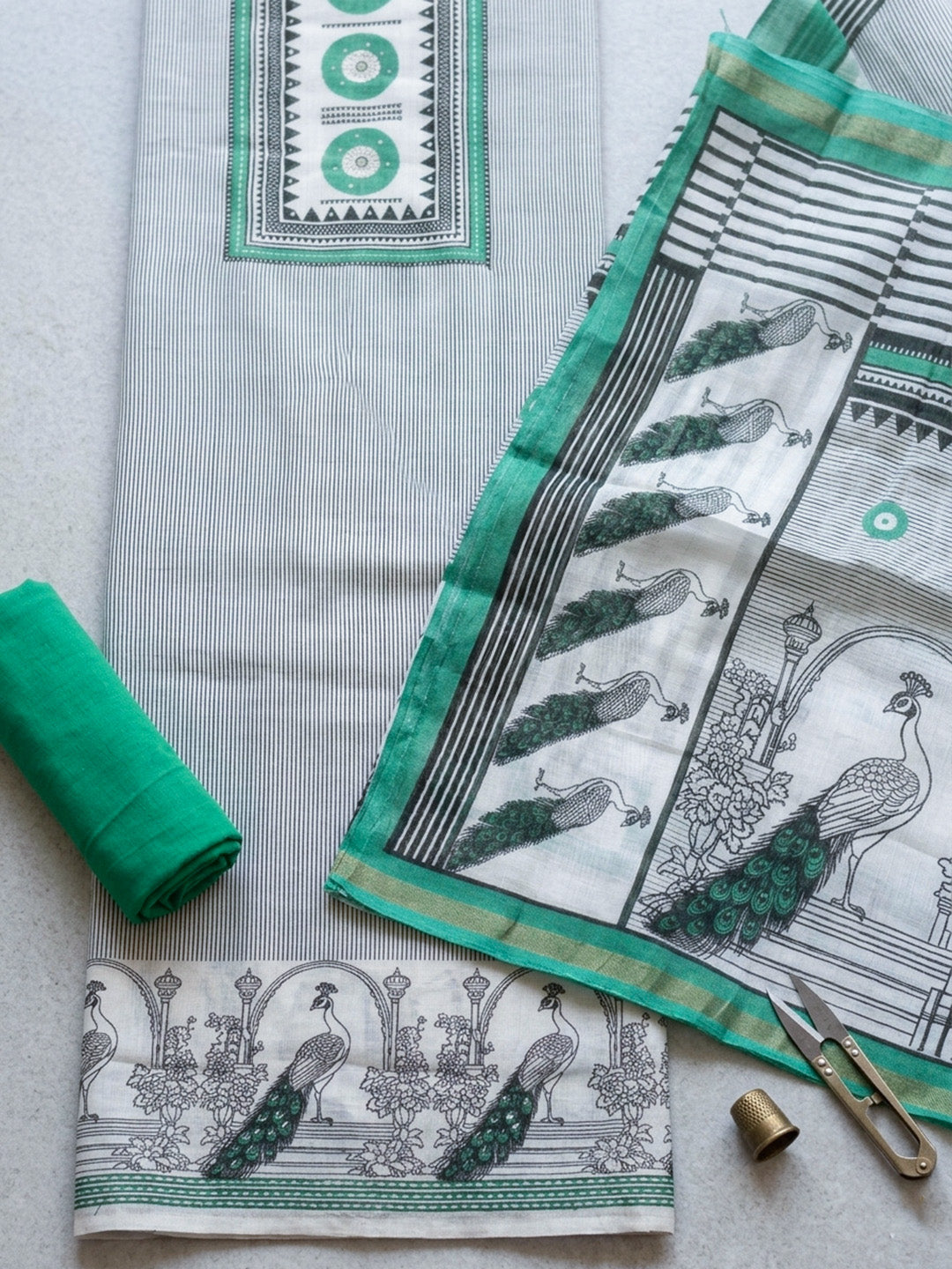 Embroidered Linen Blend Unstitched Suit With Pant &amp; Dupatta