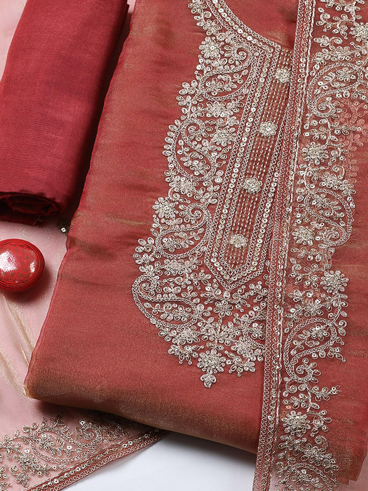 Embroidered Tissue Unstitched Suit With Pant &amp; Dupatta