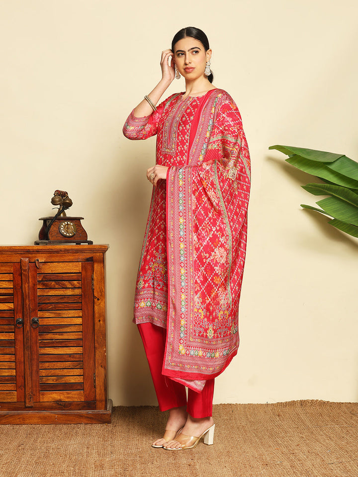 Printed Muslin Suit With Pant &amp; Dupatta