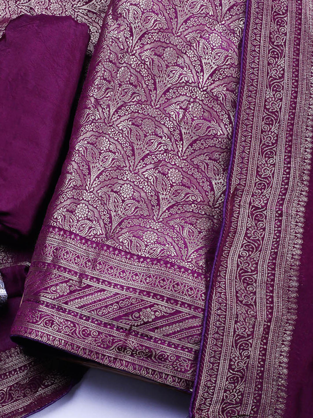Woven Design Chanderi Unstitched Suit With Pant &amp; Dupatta