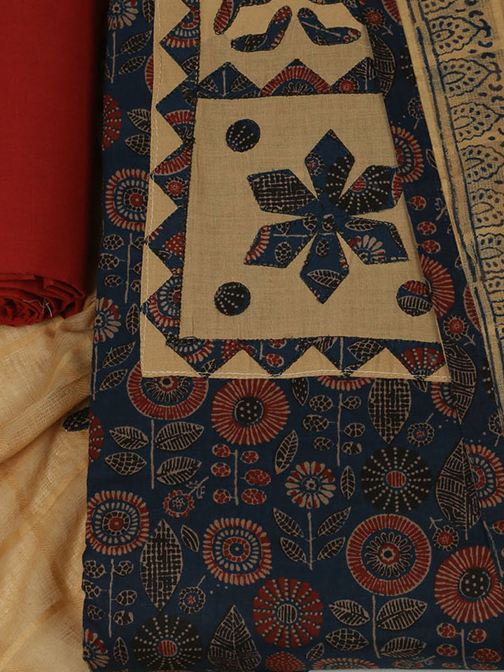 Printed Cotton Unstitched Suits Printed Suit With Pant &amp; Dupatta