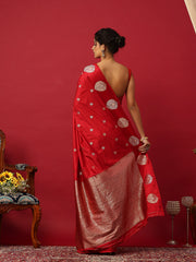 Woven Design Art Silk Red Saree