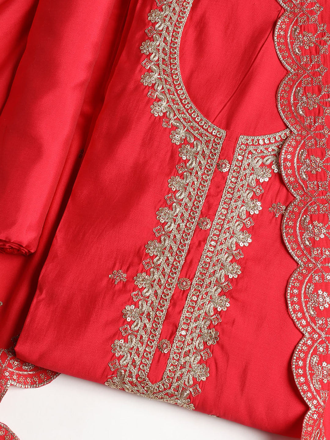 Neck Embroidered Chanderi Unstitched Suit With Dupatta