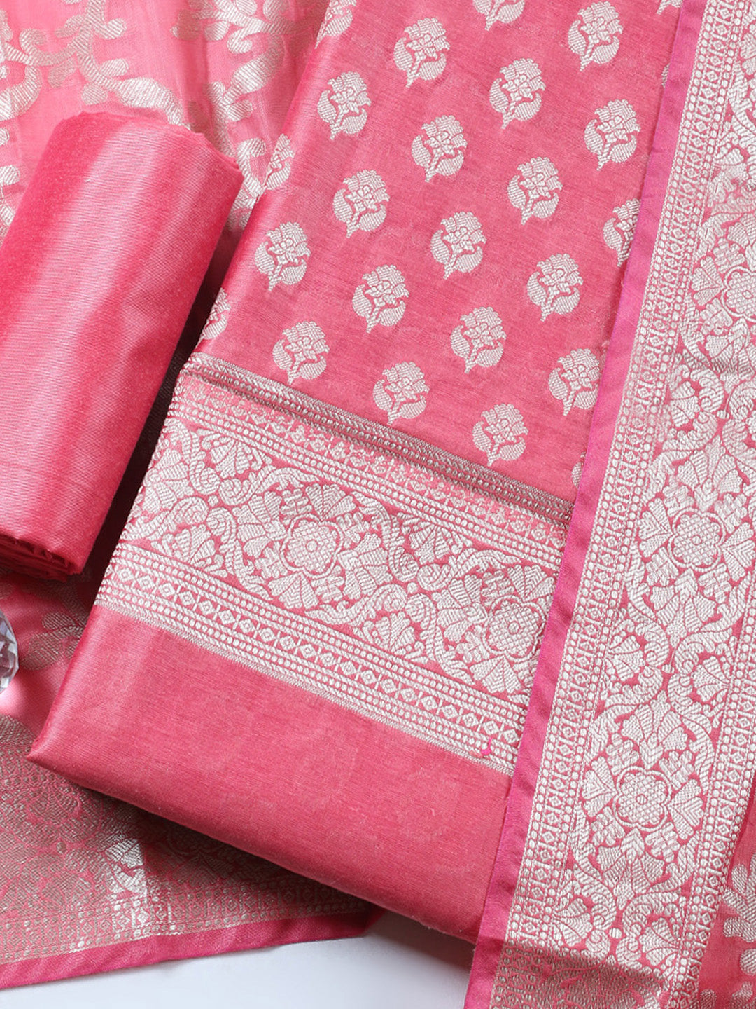 Banarasi Chanderi Unstitched Suit With Pant &amp; Dupatta