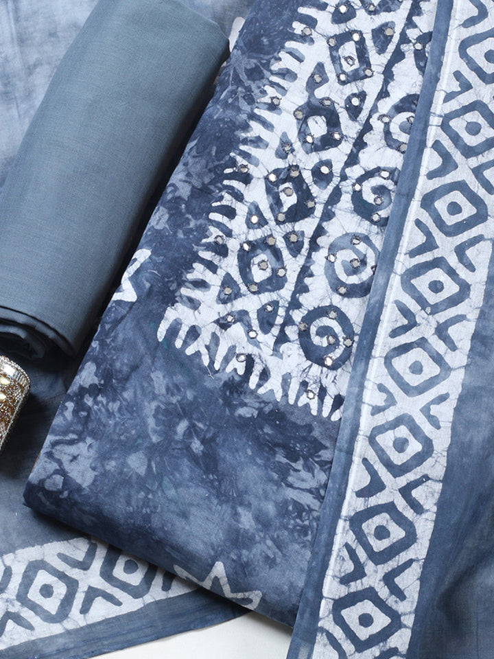 Embroidered Cotton Blend Unstitched Suit With Pant &amp; Dupatta
