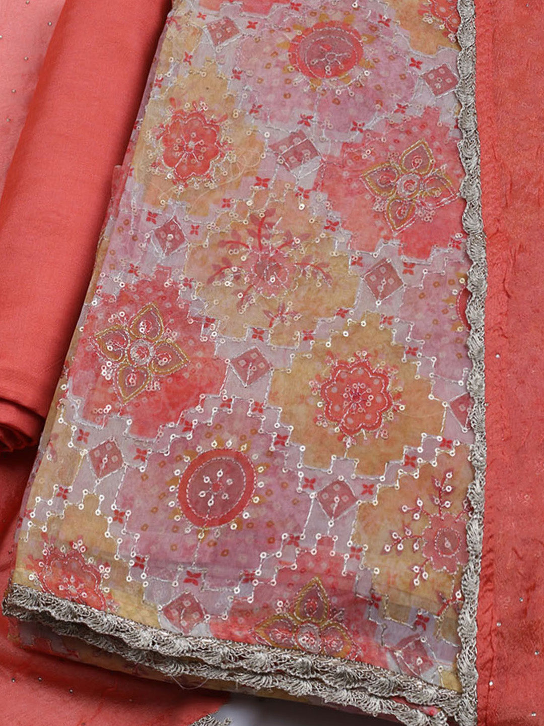 Neck Embroidered Chinon Unstitched Suit With Dupatta