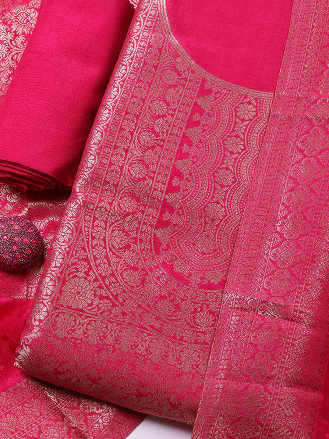 Embroidered Tissue Unstitched Suit With Pant &amp; Dupatta