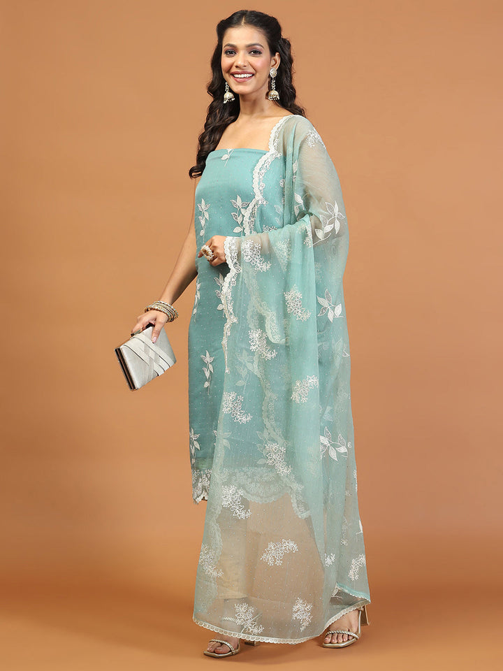 Sequins Embroidery Chinon Unstitched Suit Piece With Dupatta