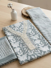 Printed Chanderi Unstitched Suit With Pant & Dupatta