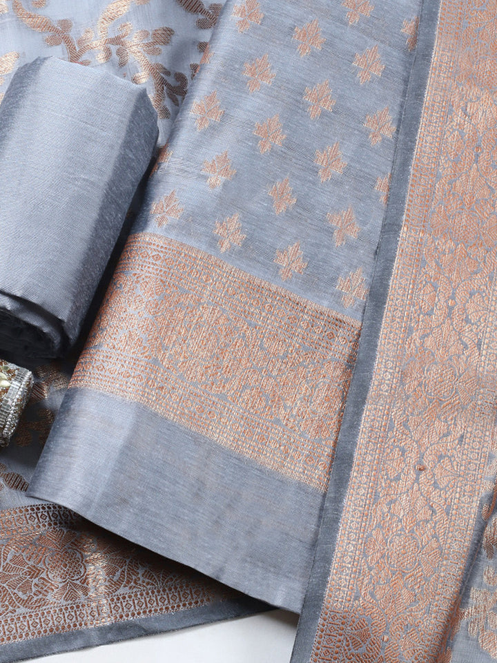 Banarasi Chanderi Unstitched Suit With Pant &amp; Dupatta
