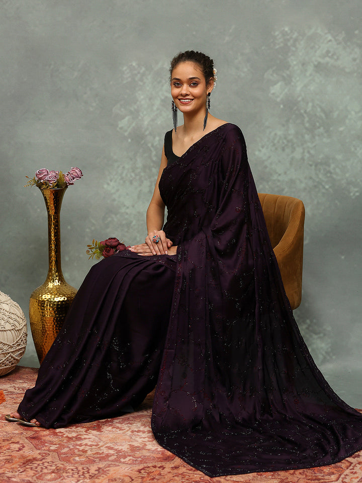 Stone Embroidered Satin Saree