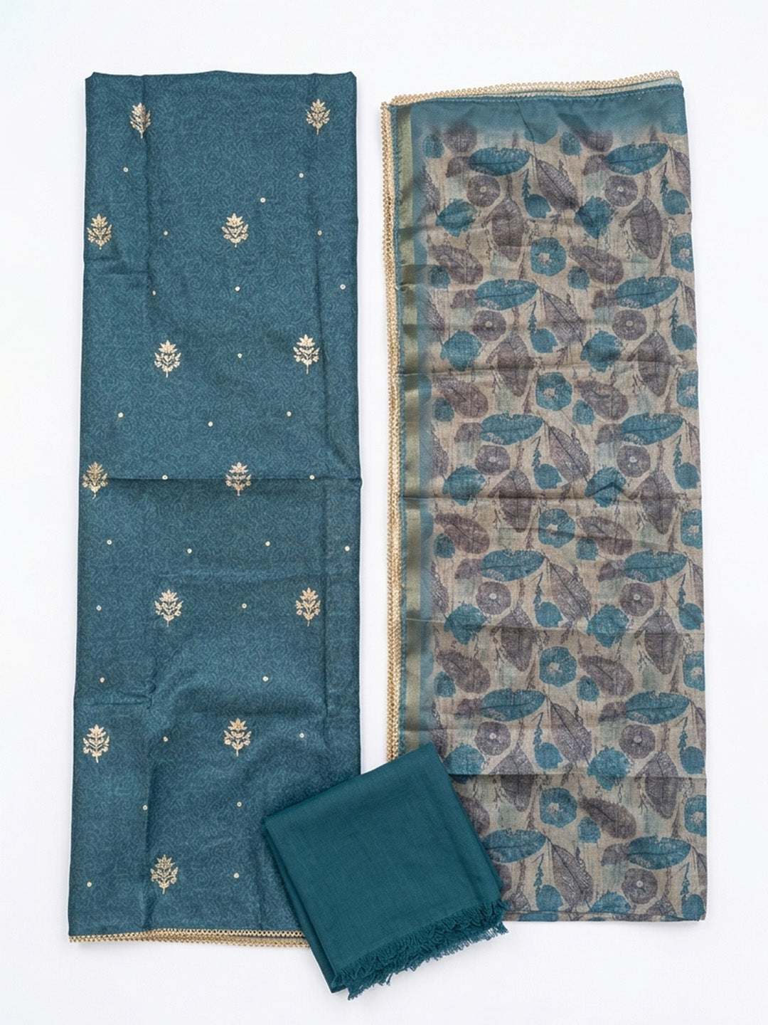 Embroidered Art Silk Unstitched Suit Pant &amp; Dupatta