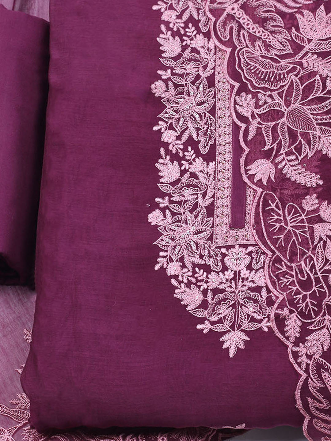 Embroidered Chanderi Unstitched Suit With Dupatta