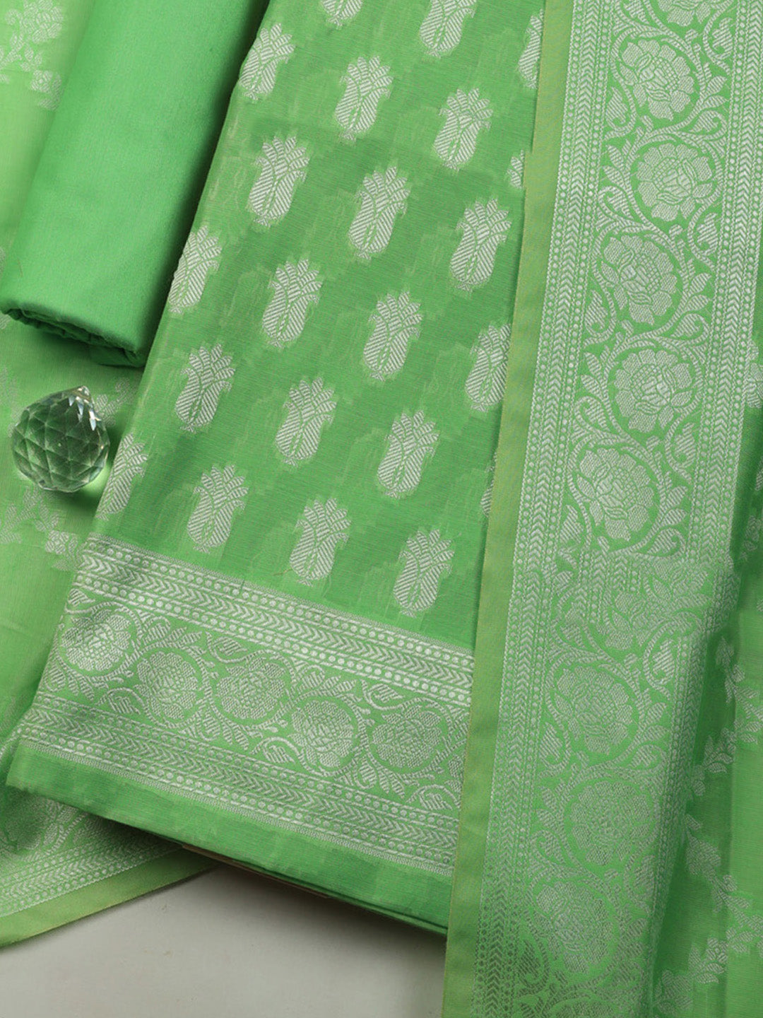 Woven Design Chanderi Unstitched Suit With Pant &amp; Dupatta