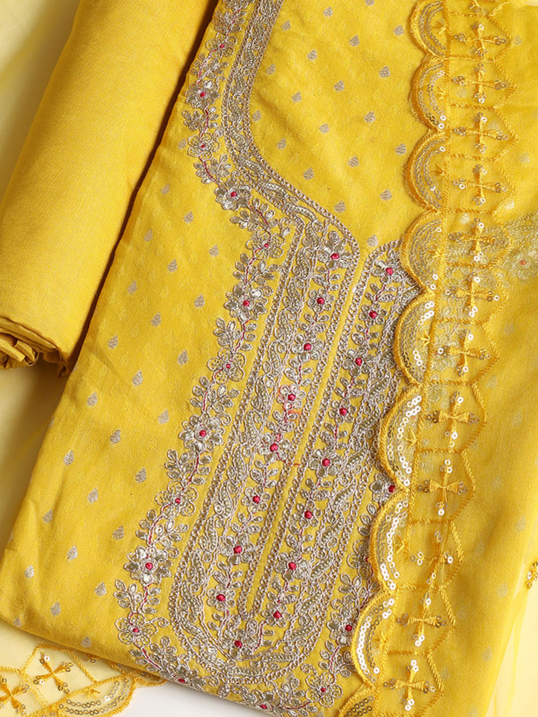 Neck Embroidered Chanderi Unstitched Suit With Dupatta