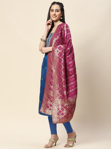 Neck Embroidery Chanderi Unstitched Suit Piece With Banarsi Dupatta