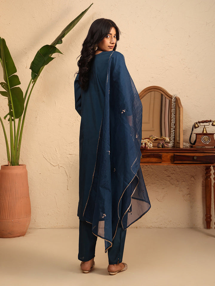 Embroidered Cotton Kurta With Pant &amp; Dupatta