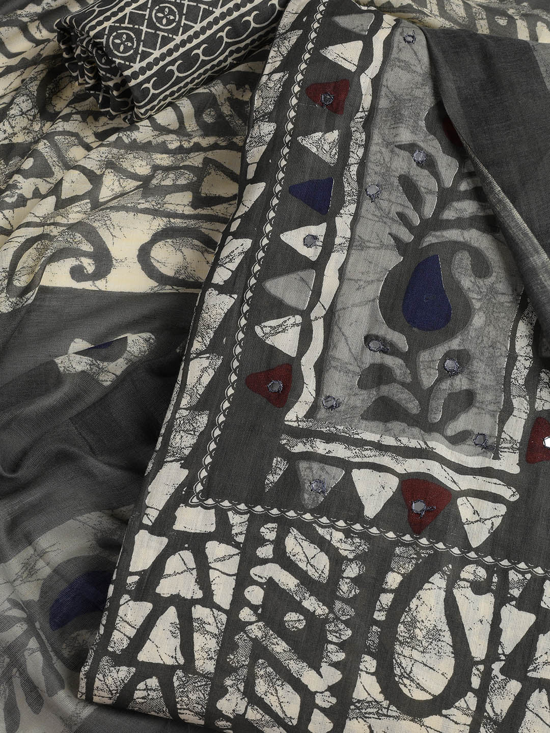 Printed Cotton Blend Unstitched Suit With Dupatta