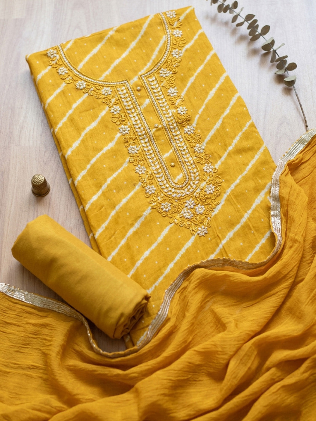 Embroidered Cotton Blend Unstitched Suit With Pant &amp; Dupatta