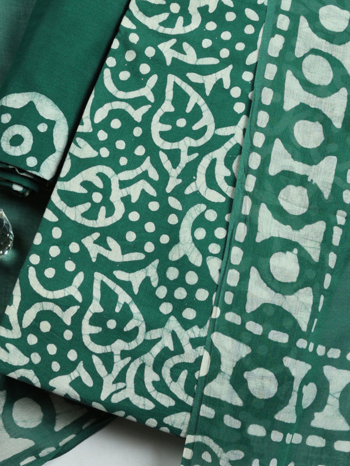 Printed Cotton Blend Unstitched Suit With Pant &amp; Dupatta