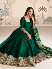 Embroidered Art Silk Kurta With Pant & Dupatta