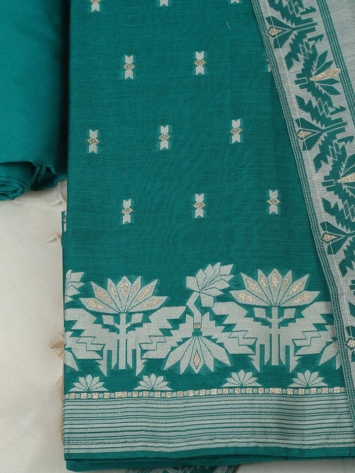 Embroidered Chanderi Unstitched Kurta With Pant &amp; Dupatta