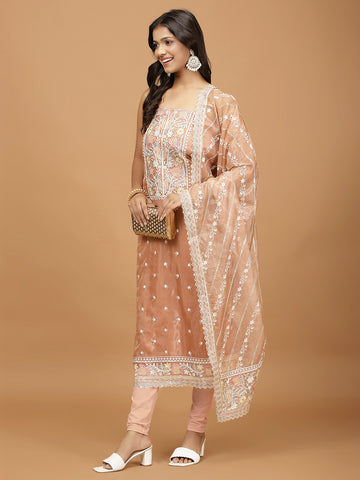 Neck Embroidered Organza Unstitched Suit Piece With Dupatta