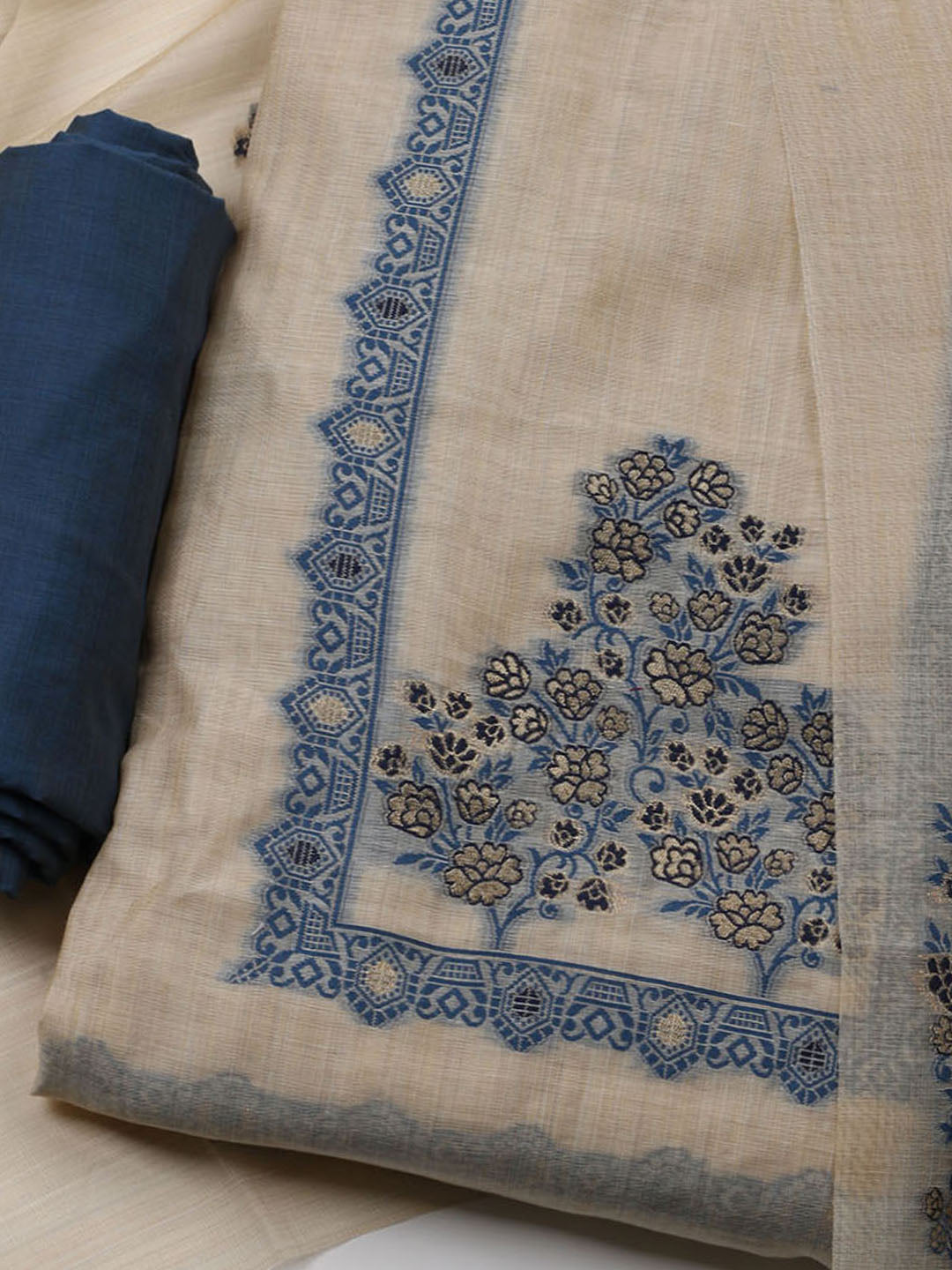 Woven Design Chanderi Unstitched Suit With Dupatta