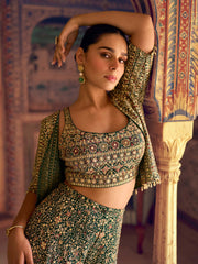 Embroidered Georgette Choli & Gharara With Jacket