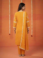 Embroidered Cotton Blend Kurta With Pant & Dupatta