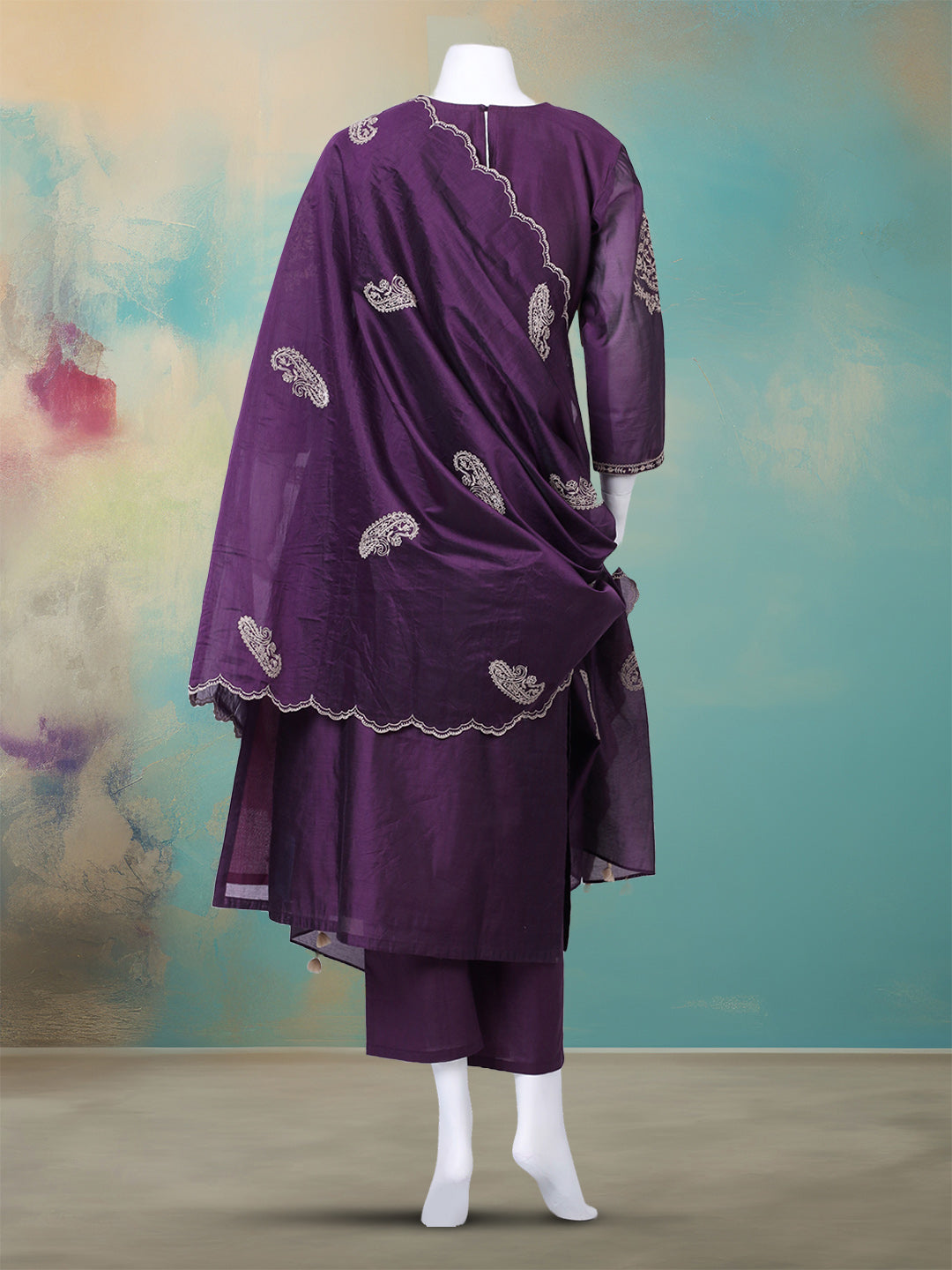 Embroidered Chanderi Kurta With Pant & Dupatta