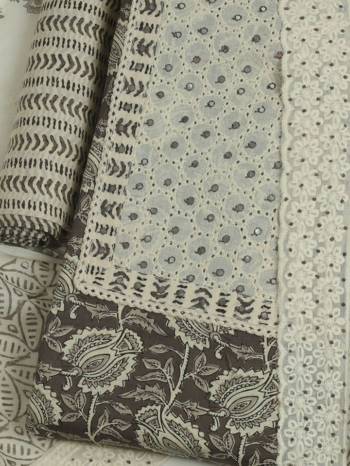 Printed Cotton Unstitched Suits Printed Suit With Pant &amp; Dupatta