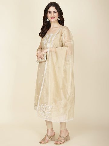 Neck Embroidered Cotton Unstitched Suit Piece With Dupatta