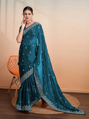 Embroidered Linen Blend Saree
