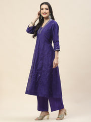 Neck Patti Chanderi Kurta With Pants