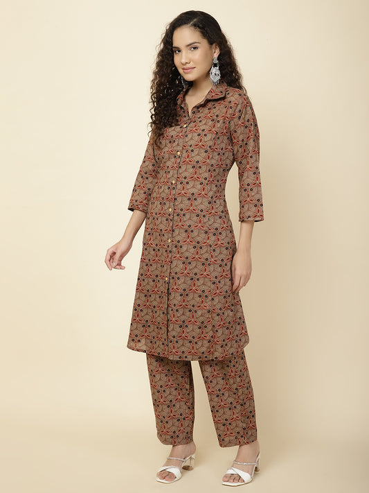 Abstract Printed Cotton Kurta With Pants