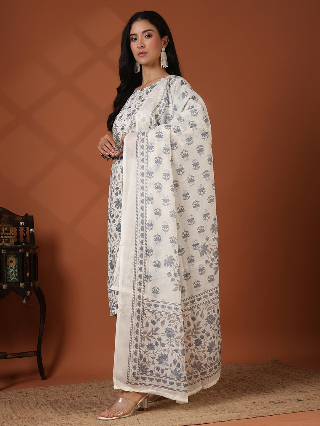 Printed Cotton Blend Kurta With Pant &amp; Dupatta