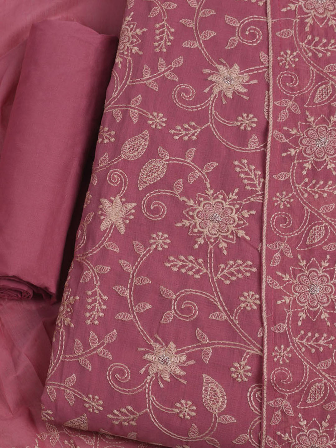 Embroidered Chanderi Unstitched Suits Casual Suit With Pant &amp; Dupatta