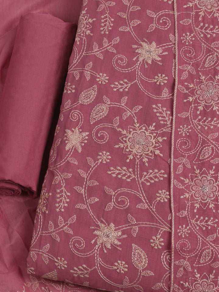 Embroidered Chanderi Unstitched Suits Casual Suit With Pant &amp; Dupatta