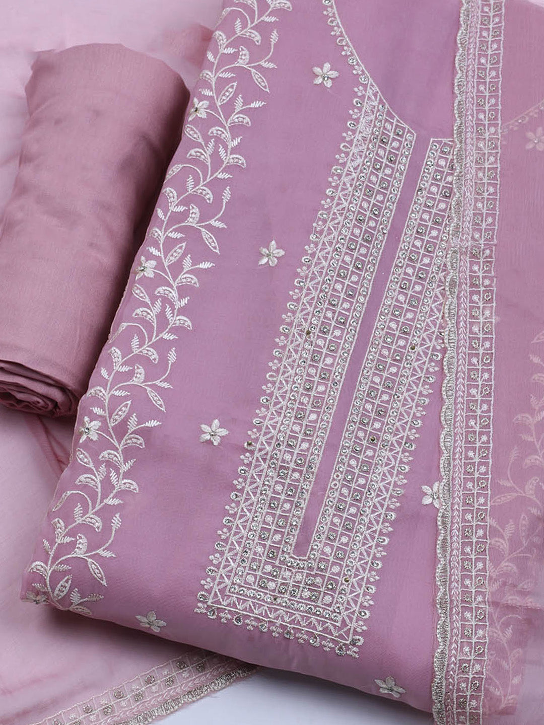 Embroidered Organza Unstitched Suit With Dupatta