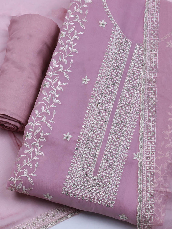 Embroidered Organza Unstitched Suit With Dupatta