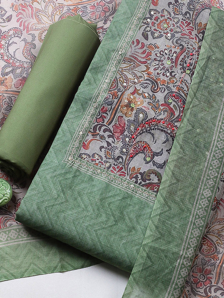 Embroidered Chanderi Unstitched Suit With Pant &amp; Dupatta