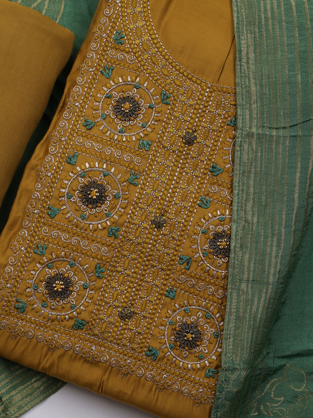 Gota Work Chanderi Unstitched Suit With Dupatta