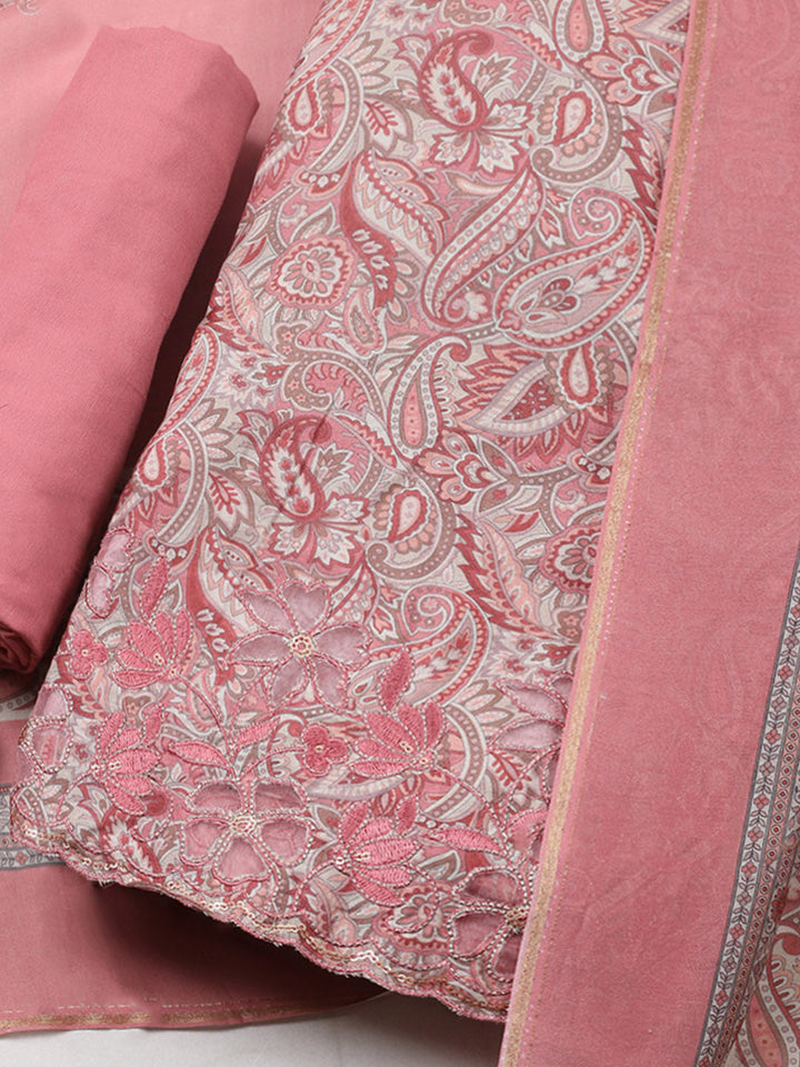 Embroidered Muslin Unstitched Suit With Pant &amp; Dupatta