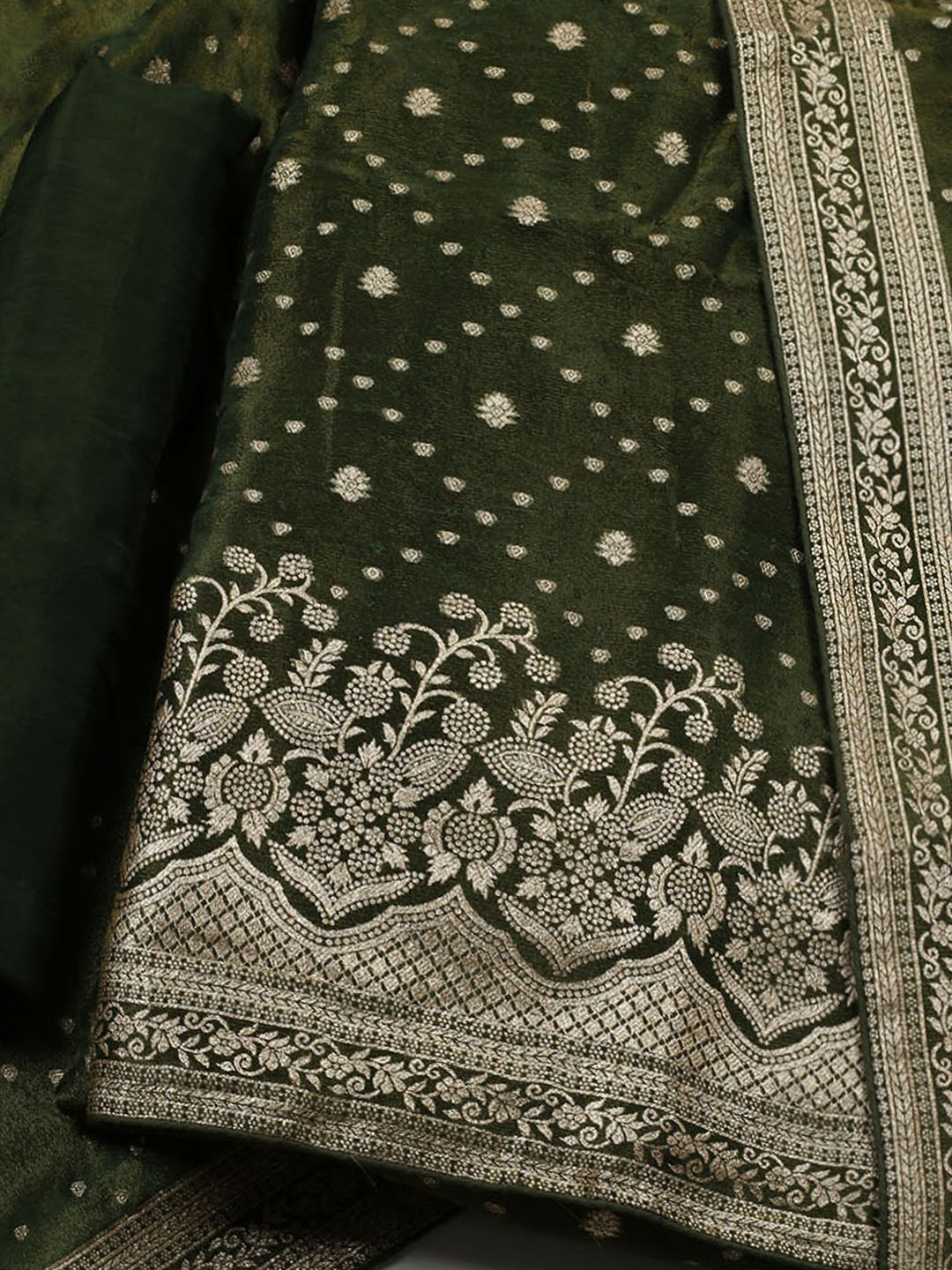 Embroidered Art Silk Unstitched Suit Piece With Dupatta