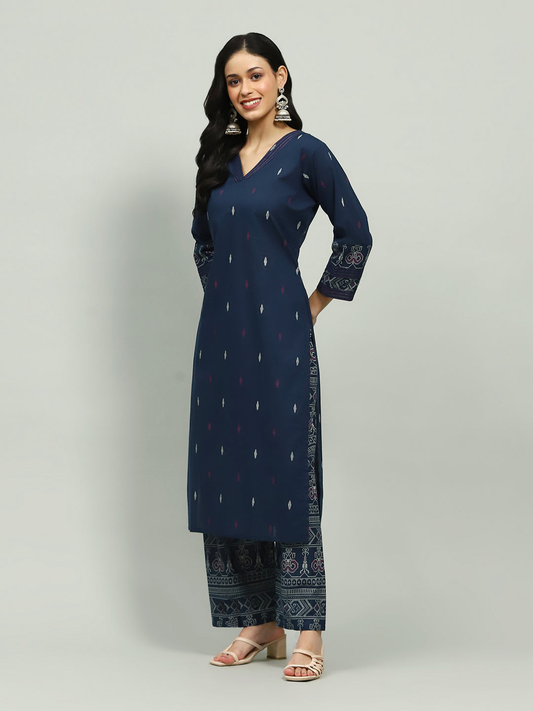 Plain Cotton Blend Kurta With Pants